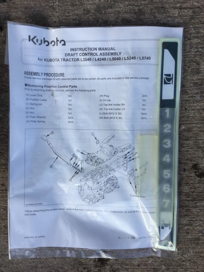 Kubota Draft Control Kit ( L35 / L4240 ) TD14998101 Hughie Willett