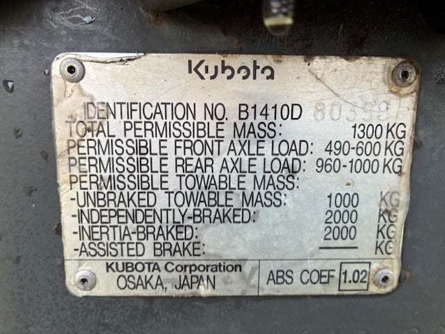 .Kubota B1410 Compact Tractor
