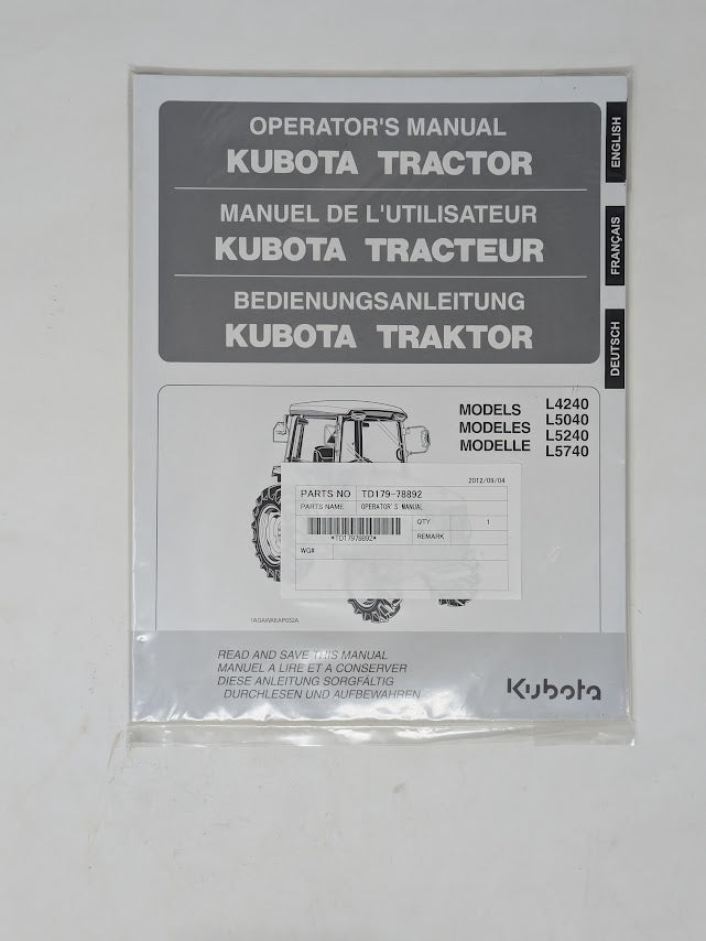 Kubota L4240, L5040, L5240, L5740 Tractor Operators Manual