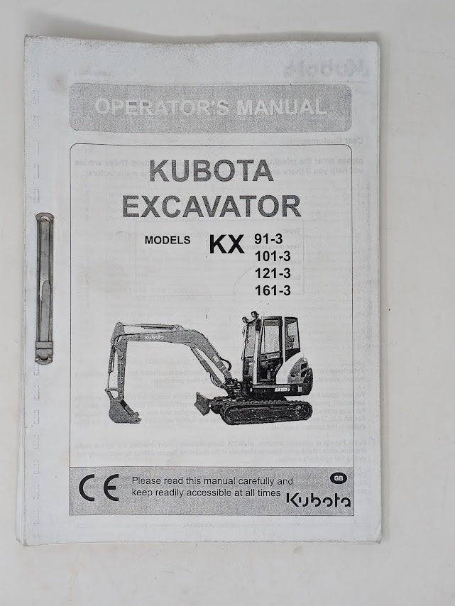 Kubota 91-3, 101-3, 121-3, 161-3 EXAVATOR Operators Manual