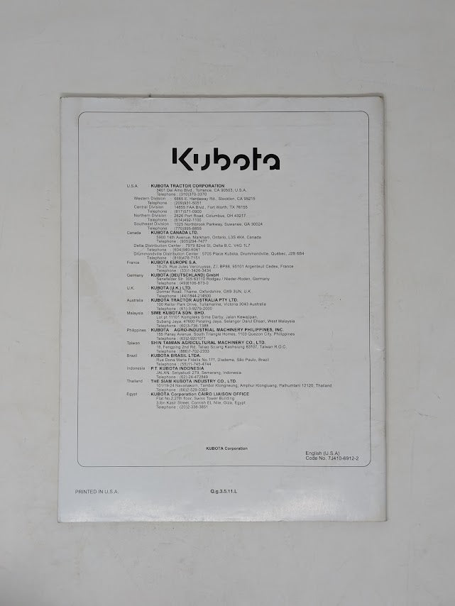 Kubota LA1002, LA1162 FRONT LOADER Operators Manual