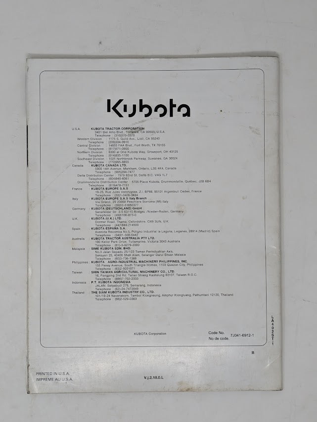 Kubota LA402ST-1 FRONT LOADER Operators Manual