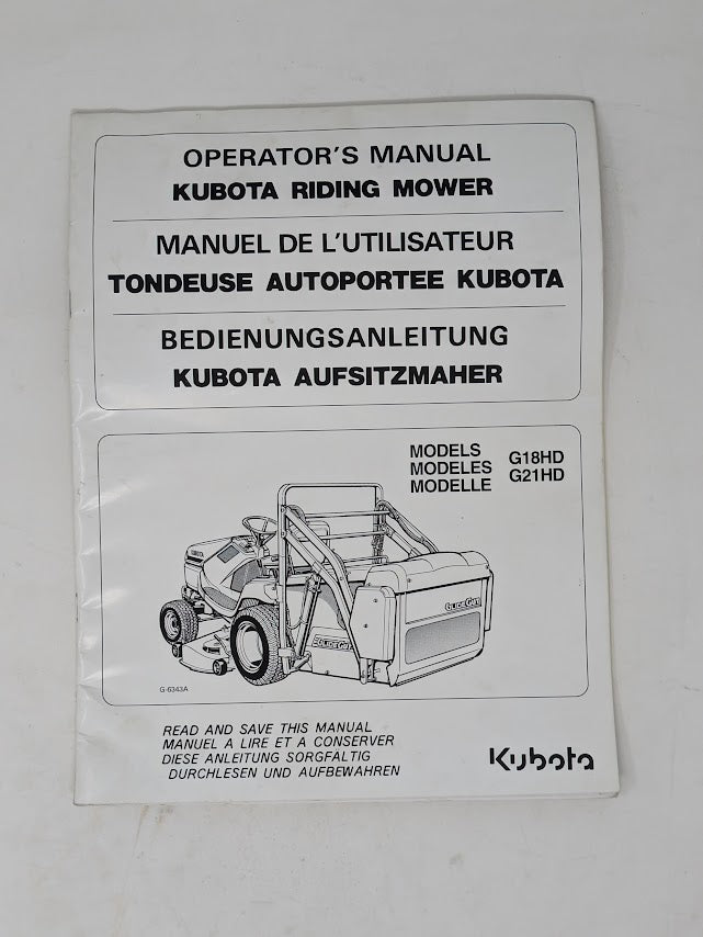 Kubota G18HD, G21HD RIDING MOWER Operators Manual