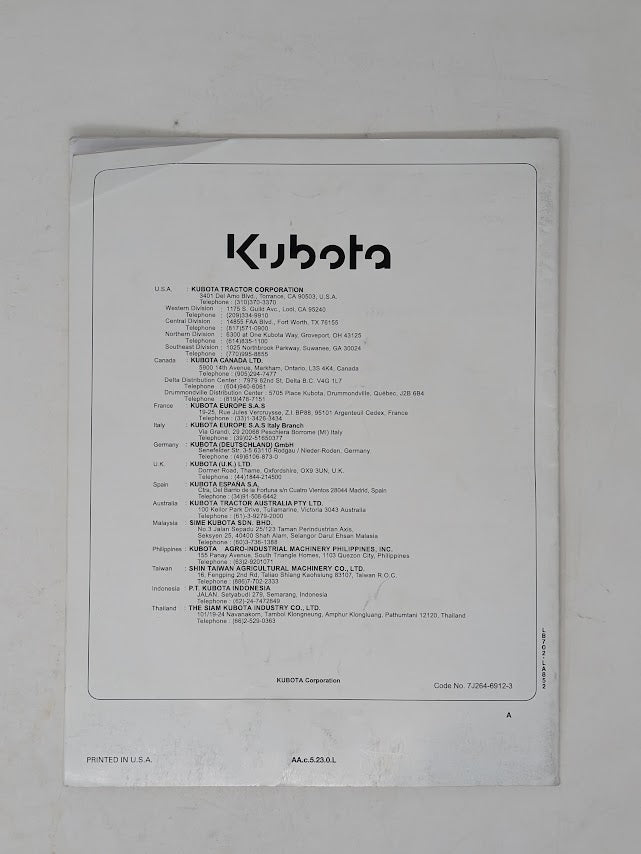 Kubota LB702, LA852 FRONT LOADER Operators Manual