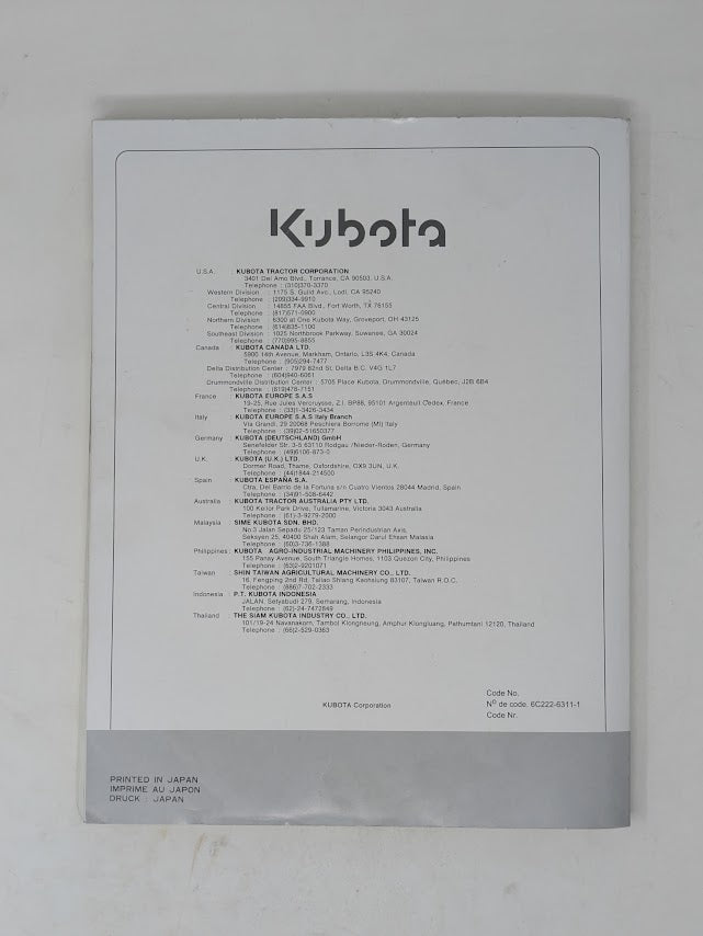 Kubota B1830, B2230, B2530, B3030 Tractor Operators Manual