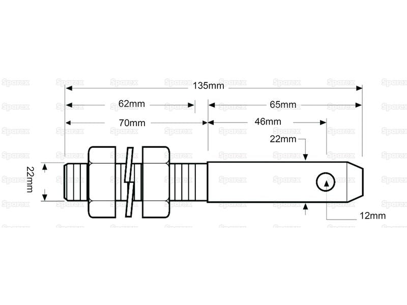 Lower Link Implement Pin 22x135mm, Thread size 7/8''x70mm Cat. 1 ( S.211
