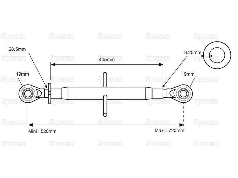 Top Link Standard Duty (Cat.1/1) Ball and Ball, Min. Length: 520mm. Max Length 720mm ( S.312 )