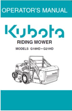 Kubota Operators Manual - G18HD, G21HD Ride on Mower