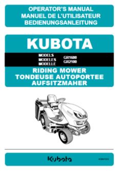 Kubota Operators Manual - GR1600, GR2100 Ride on Mower