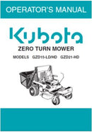 Kubota Operators Manual - GZD15-LD / HD, GZD21-HD Ride on Mower