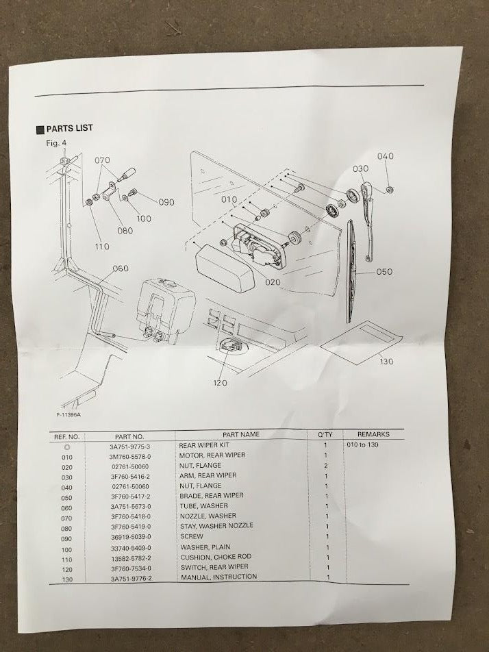 3A751-97753  Kubota Rear Wiper Kit