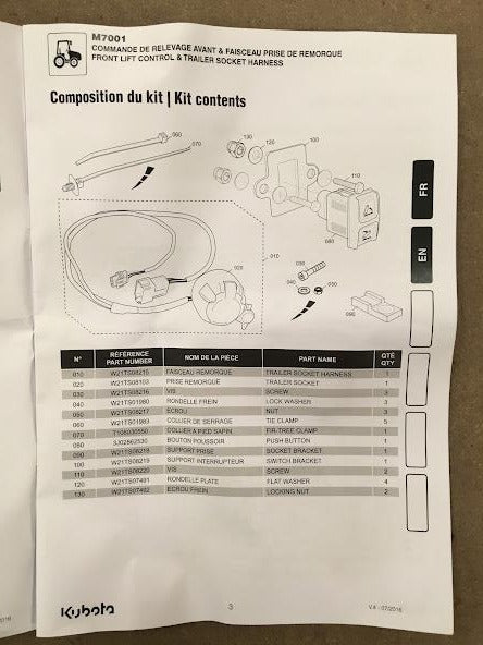 W21TK-00213  Kubota Front Lift Control for M7001