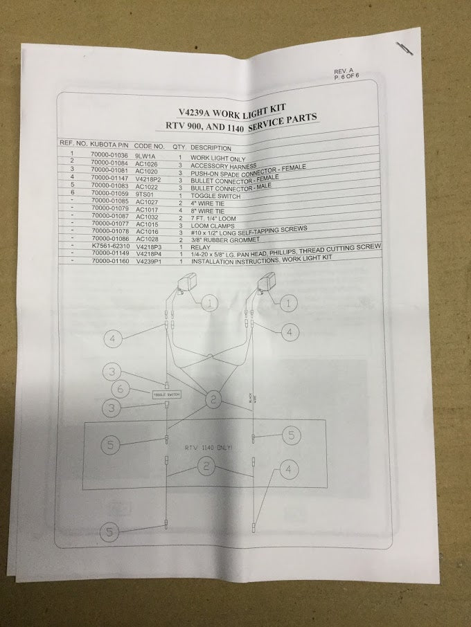 W24TS-00049  Kubota RTV900 Working Light Kit S/Cab
