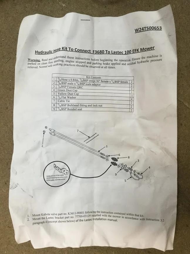 W24TS-00653  Kubota Hydraulic Hose Kit