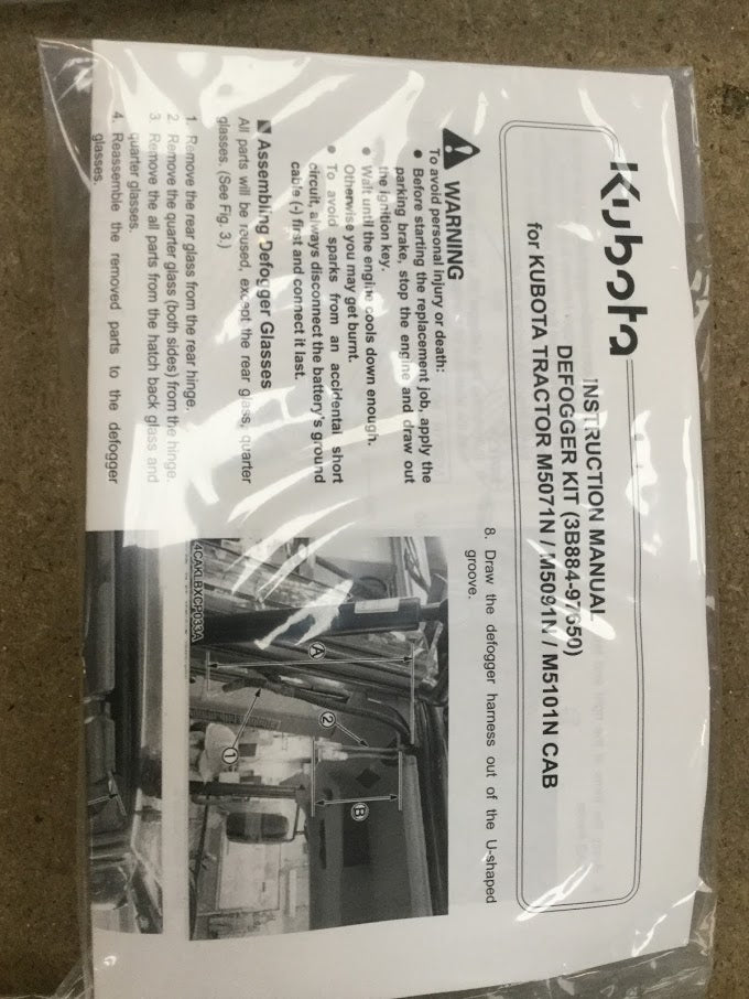 Kubota Tractor Rear Window Glass 3B884-97650  Kubota M5002 NQ Tractor Heated Rear Window Kit