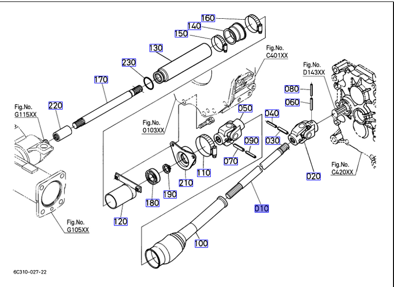 Kubota 6C040-57512 Rear Drive Shaft To Fit B1241, B1700, B2100, B2110, B2400