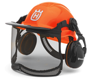 Chainsaw helmet with 6 point textile harness.  Includes the ULTRAVISION visor and ergonomic hearing protectors.